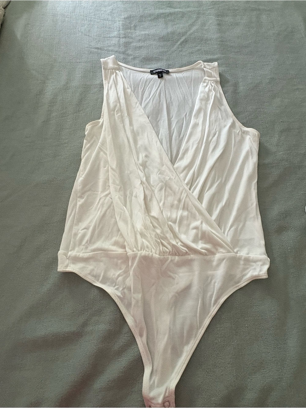 Express White Sleeveless Surplice Bodysuit